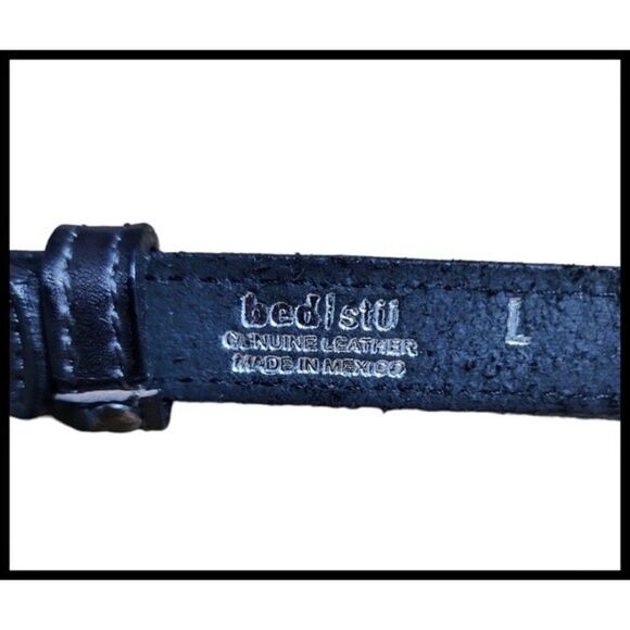 BED|STU Leather Belt 2 Snap Metal Buckle Strap Perforated Dot Gunmetal Large - Picture 10 of 11